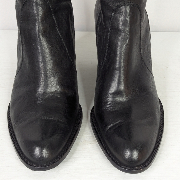 Stuart Weitzman Black Leather Heeled Midcalf Moto Boots - Picture 5 of 9